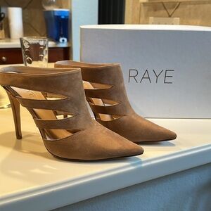 RAYE Chloe tan suede heel